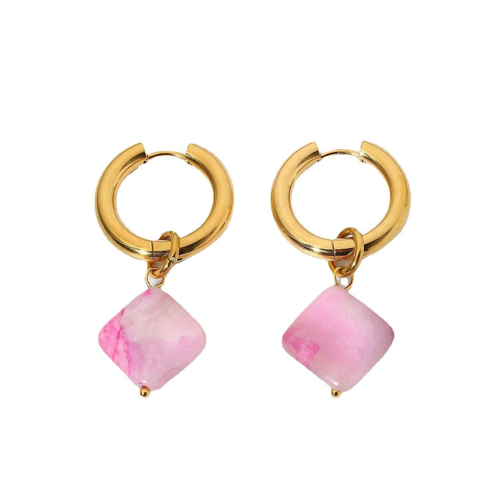 Diamond Natural Stone Pendant Stainless Steel Earrings | Orazek UK Ltd