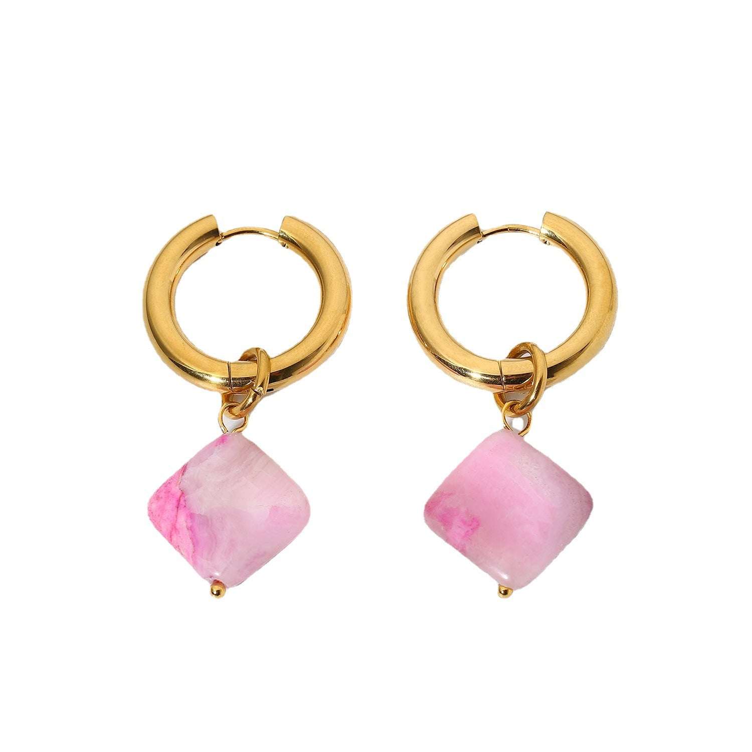 Diamond Natural Stone Pendant Stainless Steel Earrings | Orazek UK Ltd