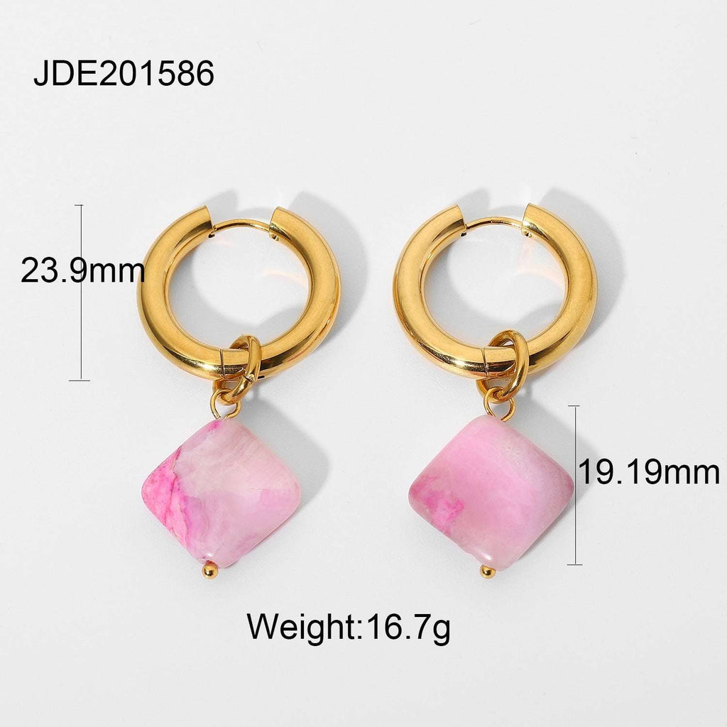 Diamond Natural Stone Pendant Stainless Steel Earrings | Orazek UK Ltd