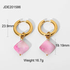 Diamond Natural Stone Pendant Stainless Steel Earrings | Orazek UK Ltd