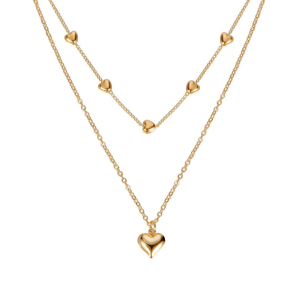 Double-layer Chain with Heart Pendant Multilayered Gold Color Metal Necklaces Fashionable Accessories | Orazek UK Ltd