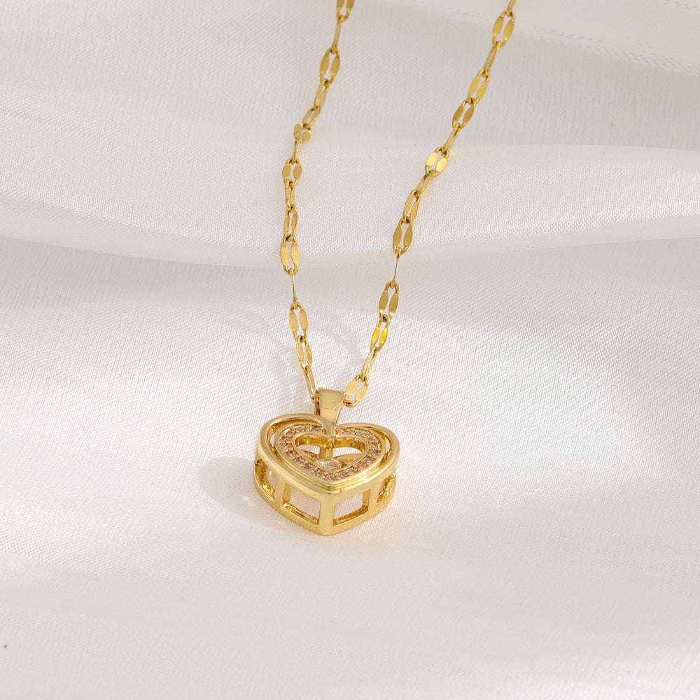 Double-layer Love Necklace With Rhinestones Titanium Steel Pendant Fashion Jewelry Woman Valentines Day Gift | Orazek UK Ltd