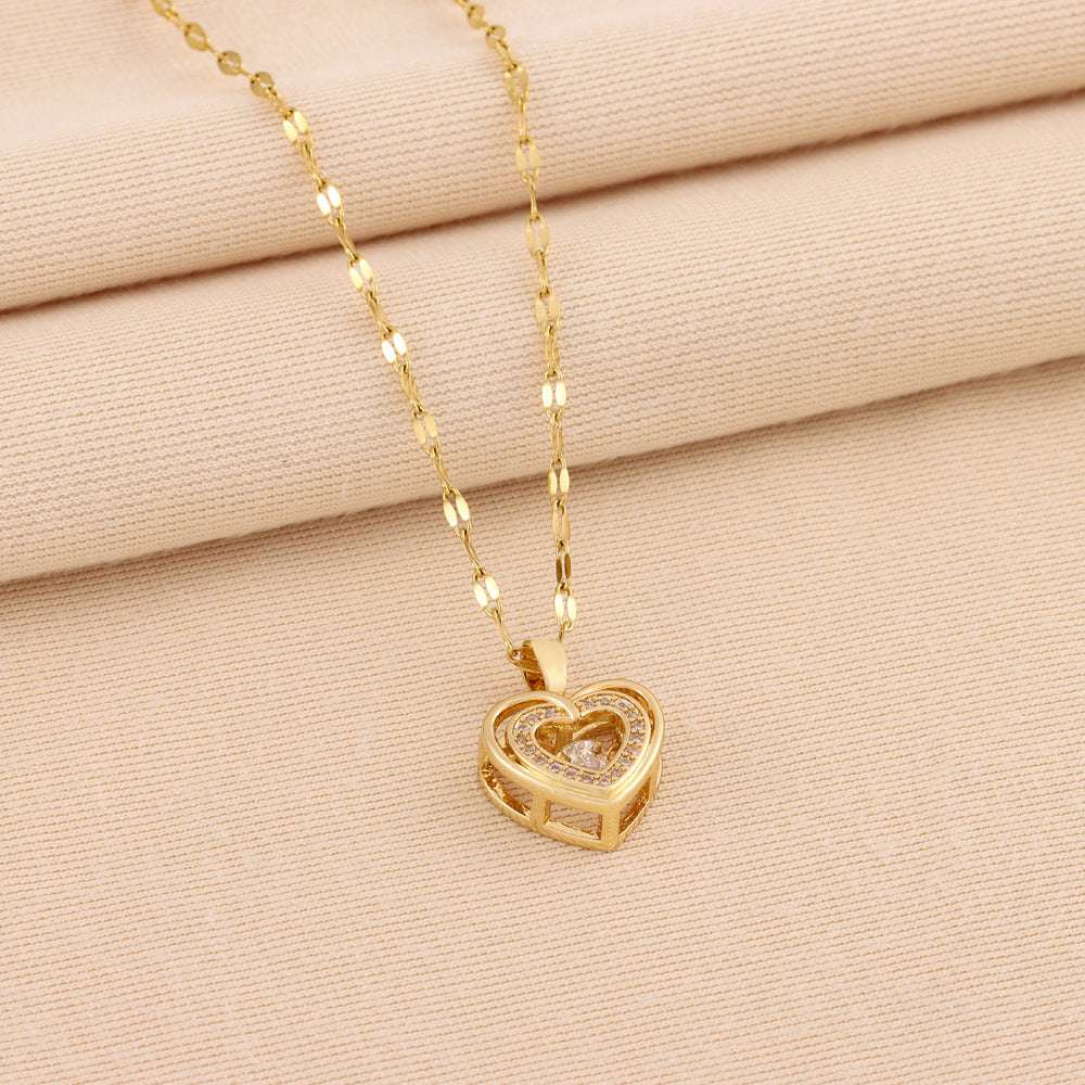 Double-layer Love Necklace With Rhinestones Titanium Steel Pendant Fashion Jewelry Woman Valentines Day Gift | Orazek UK Ltd