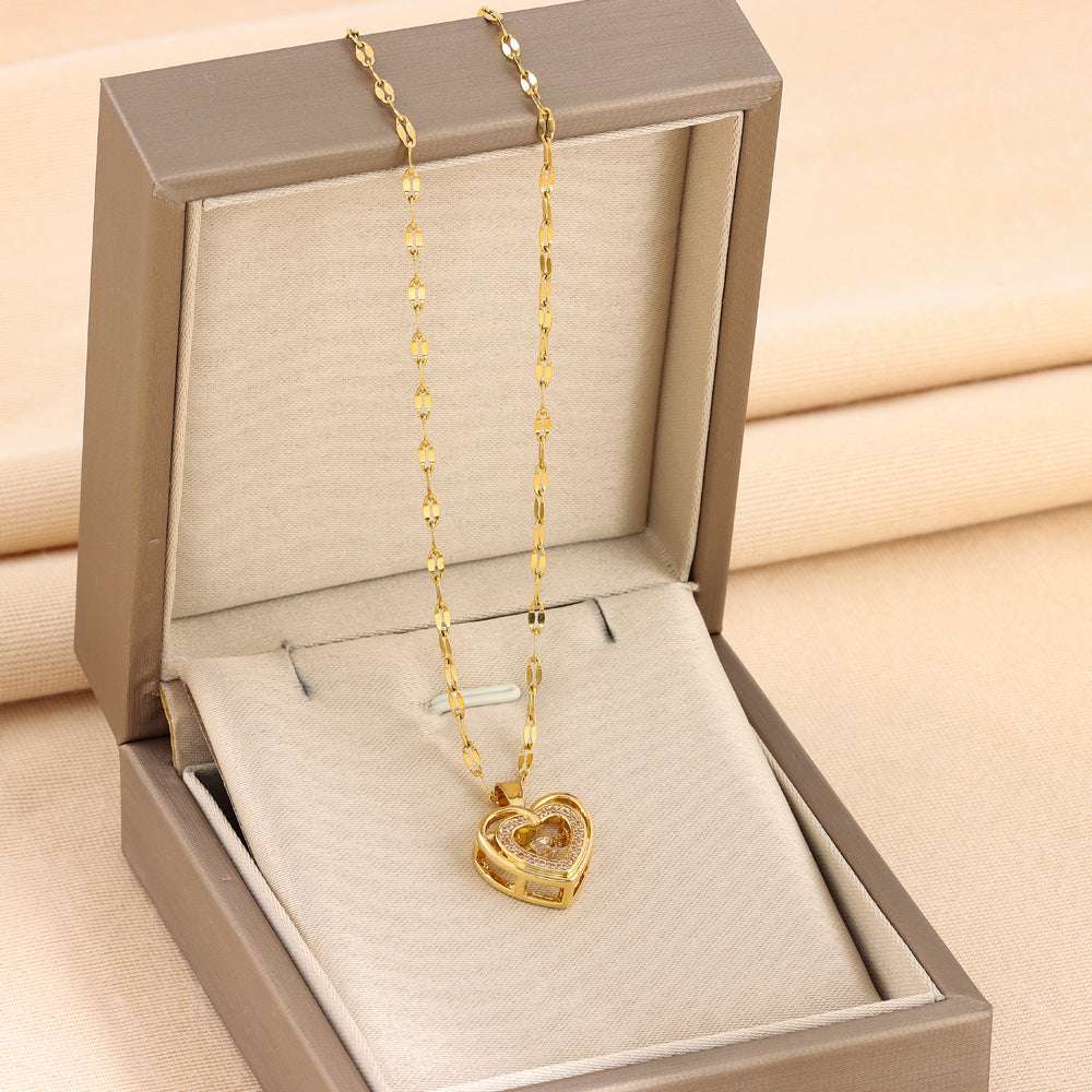 Double-layer Love Necklace With Rhinestones Titanium Steel Pendant Fashion Jewelry Woman Valentines Day Gift | Orazek UK Ltd
