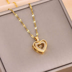 Double-layer Love Necklace With Rhinestones Titanium Steel Pendant Fashion Jewelry Woman Valentines Day Gift | Orazek UK Ltd