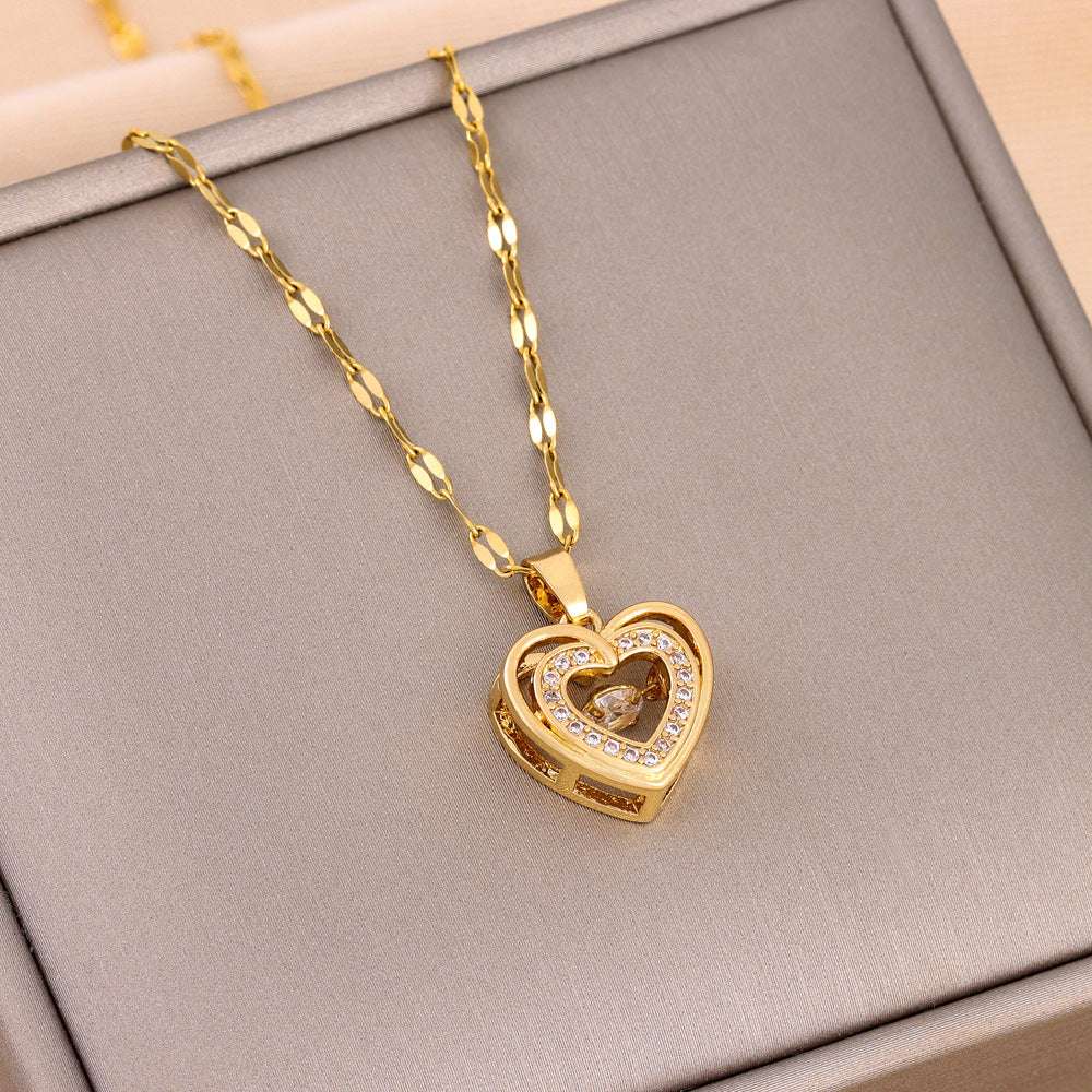 Double-layer Love Necklace With Rhinestones Titanium Steel Pendant Fashion Jewelry Woman Valentines Day Gift | Orazek UK Ltd