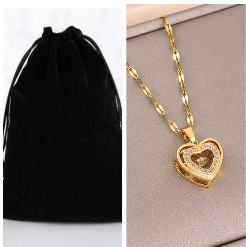 Double-layer Love Necklace With Rhinestones Titanium Steel Pendant Fashion Jewelry Woman Valentines Day Gift | Orazek UK Ltd