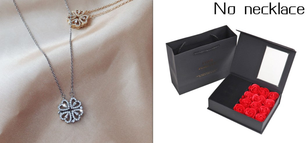 Explosive Detachable Cubic Zircon Heart Shape Four-leaf Clover Necklace Pendant For Women