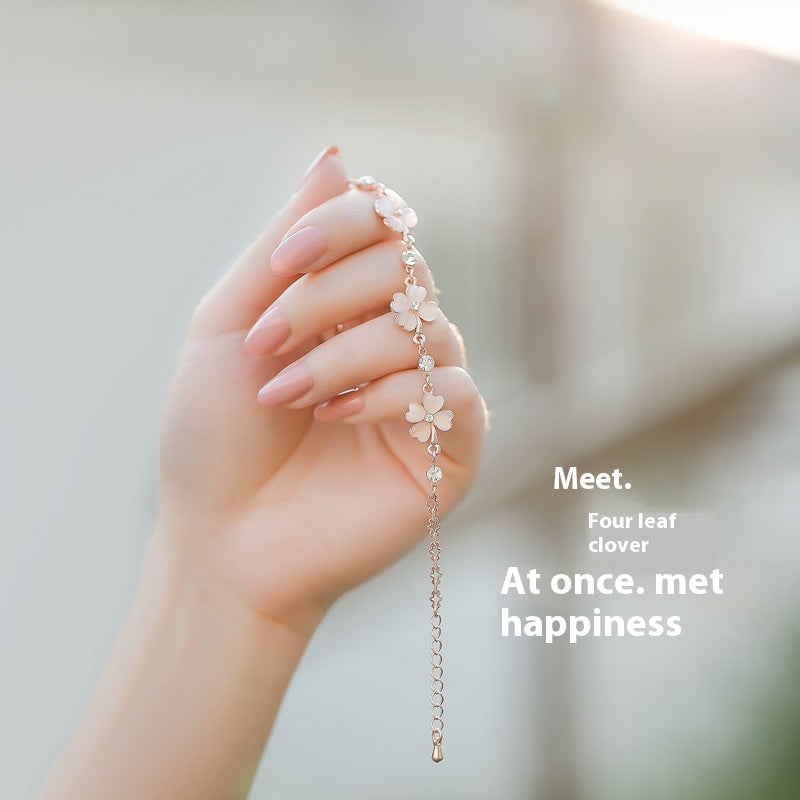 Crystal Clover Bracelet Female Peach Blossom High Sense