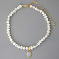 Elegant White Round Medal Freshwater Pearl Necklace for Woman | Orazek UK Ltd