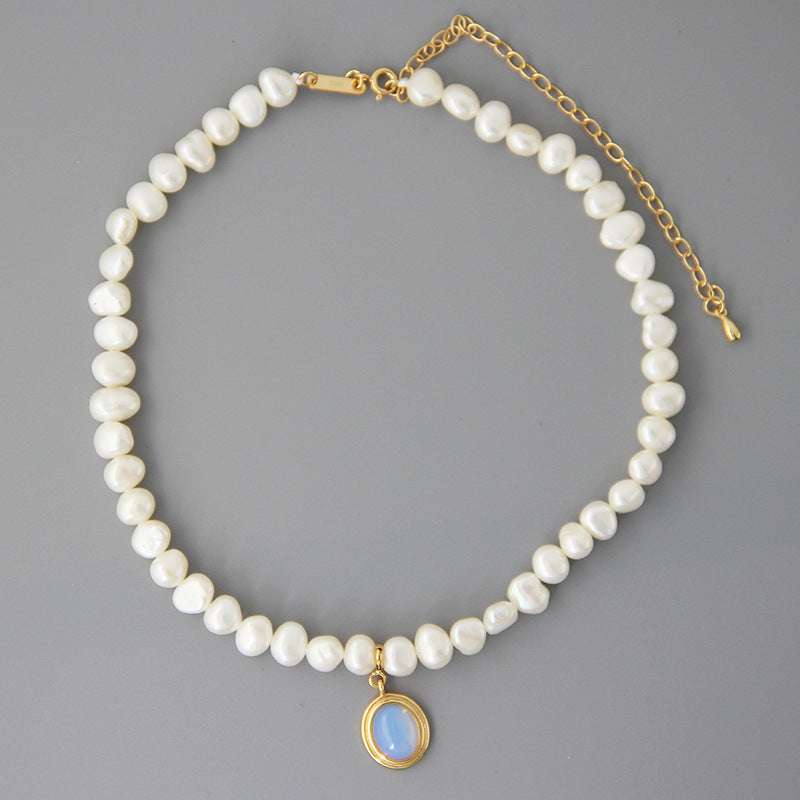 Elegant White Round Medal Freshwater Pearl Necklace for Woman | Orazek UK Ltd