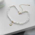 Elegant White Round Medal Freshwater Pearl Necklace for Woman | Orazek UK Ltd
