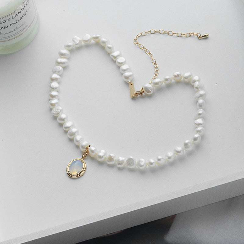Elegant White Round Medal Freshwater Pearl Necklace for Woman | Orazek UK Ltd