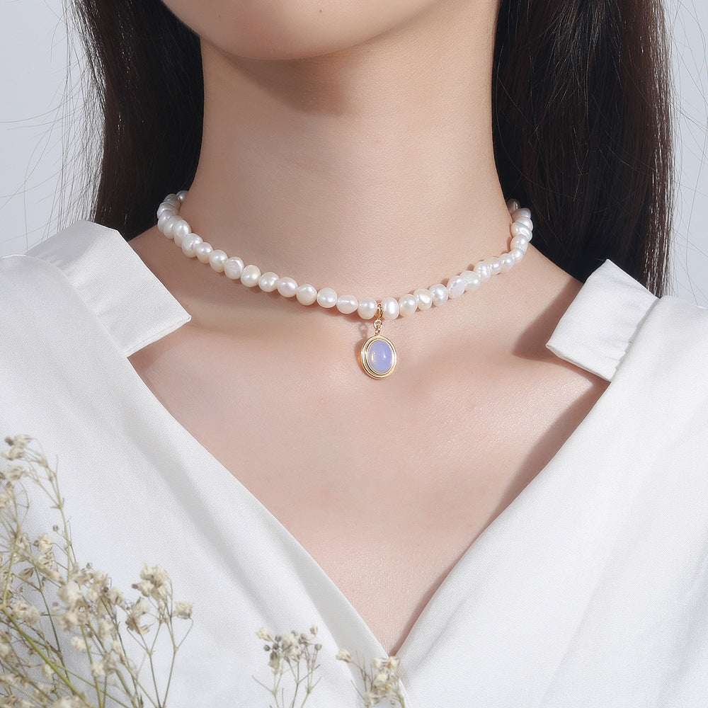 Elegant White Round Medal Freshwater Pearl Necklace for Woman | Orazek UK Ltd