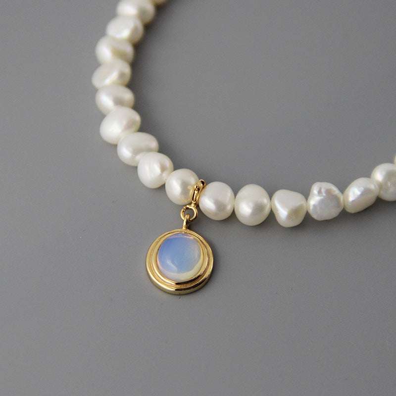 Elegant White Round Medal Freshwater Pearl Necklace for Woman | Orazek UK Ltd