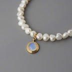 Elegant White Round Medal Freshwater Pearl Necklace for Woman | Orazek UK Ltd