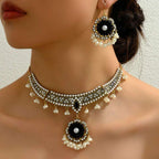 Ethnic-style Pearl Flower Necklace And Earrings Set | Orazek UK Ltd