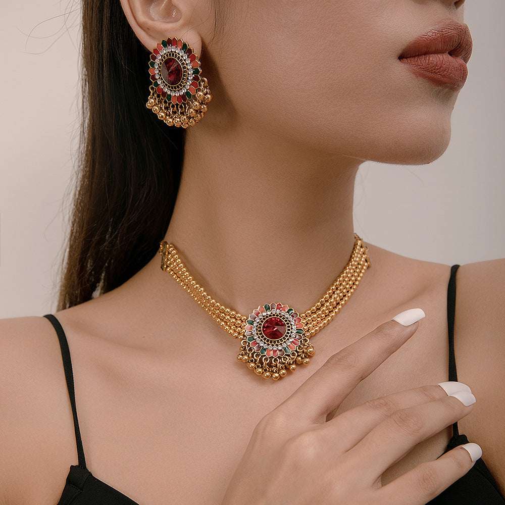 Ethnic-style Pearl Flower Necklace And Earrings Set | Orazek UK Ltd