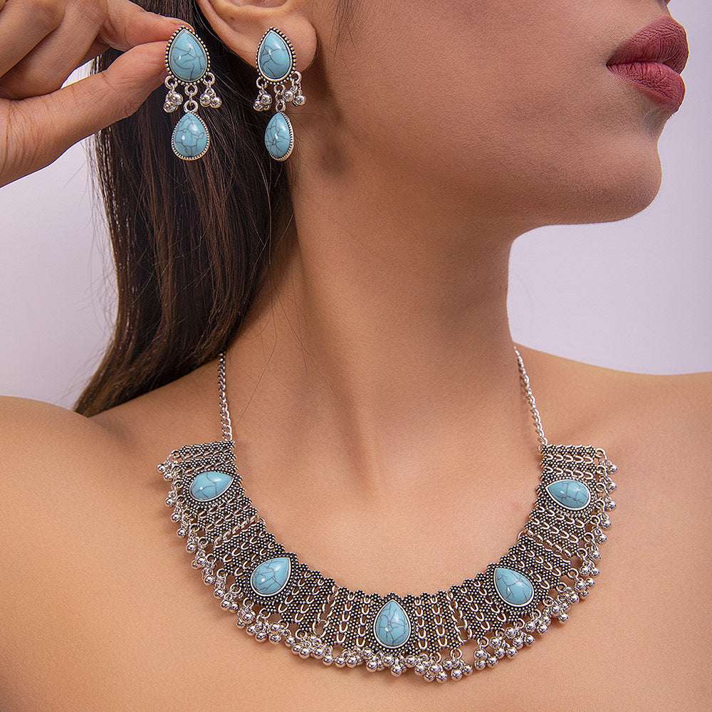 Ethnic-style Pearl Flower Necklace And Earrings Set | Orazek UK Ltd