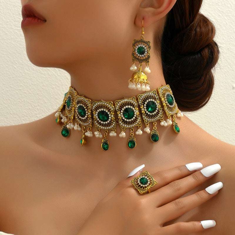 Ethnic-style Pearl Flower Necklace And Earrings Set | Orazek UK Ltd