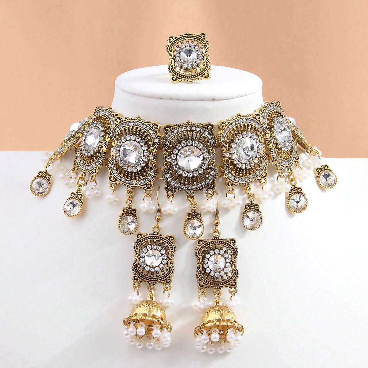 Ethnic-style Pearl Flower Necklace And Earrings Set | Orazek UK Ltd