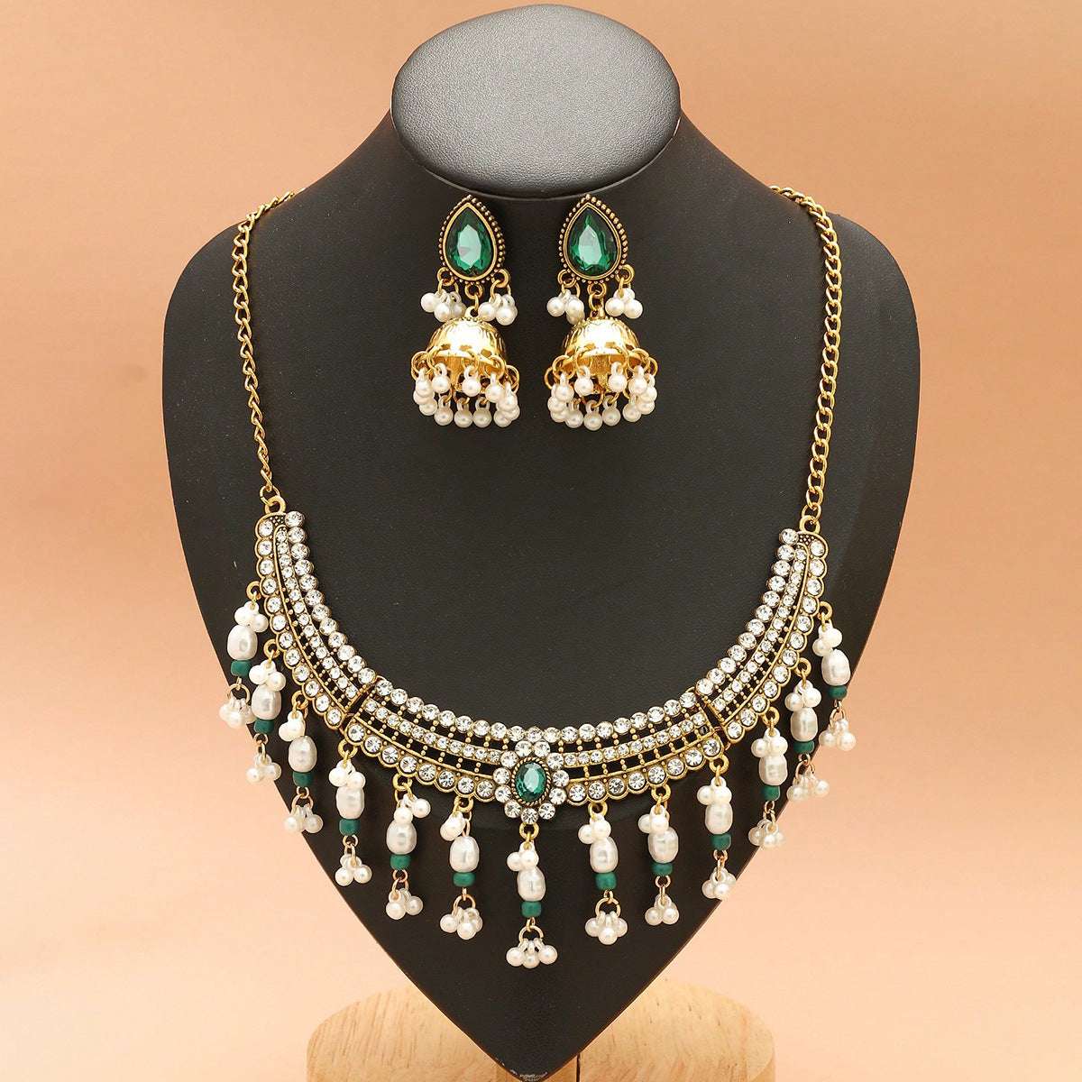Ethnic-style Pearl Flower Necklace And Earrings Set | Orazek UK Ltd