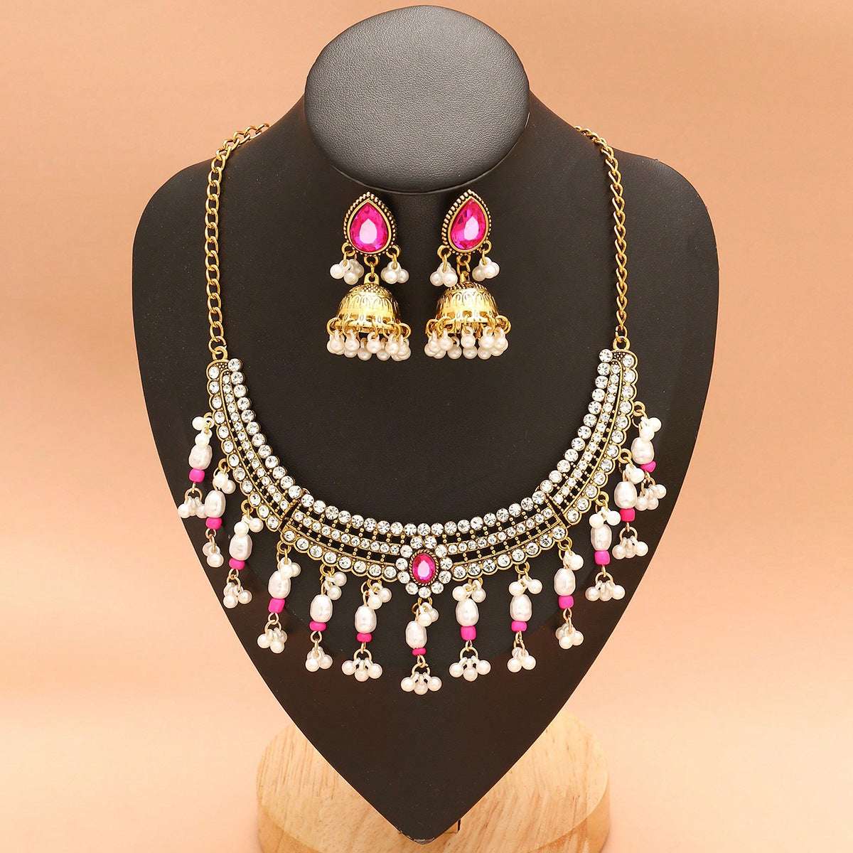 Ethnic-style Pearl Flower Necklace And Earrings Set | Orazek UK Ltd