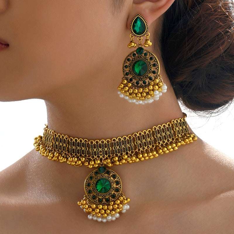 Ethnic-style Pearl Flower Necklace And Earrings Set | Orazek UK Ltd