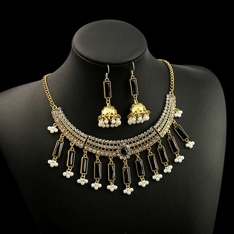 Ethnic-style Pearl Flower Necklace And Earrings Set | Orazek UK Ltd