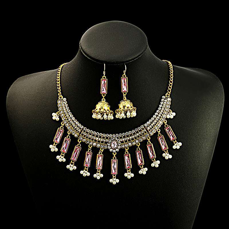 Ethnic-style Pearl Flower Necklace And Earrings Set | Orazek UK Ltd