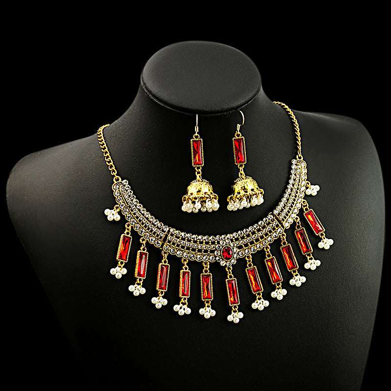 Ethnic-style Pearl Flower Necklace And Earrings Set | Orazek UK Ltd