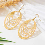 European And American Fashion Elegant 3 Layer Hollow Oval Shaped Big Gold-color Stainless Steel Dangle Drop Earrings | Orazek UK Ltd