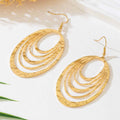 European And American Fashion Elegant 3 Layer Hollow Oval Shaped Big Gold-color Stainless Steel Dangle Drop Earrings | Orazek UK Ltd