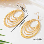 European And American Fashion Elegant 3 Layer Hollow Oval Shaped Big Gold-color Stainless Steel Dangle Drop Earrings | Orazek UK Ltd