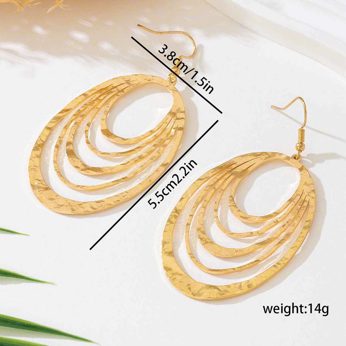 European And American Fashion Elegant 3 Layer Hollow Oval Shaped Big Gold-color Stainless Steel Dangle Drop Earrings | Orazek UK Ltd