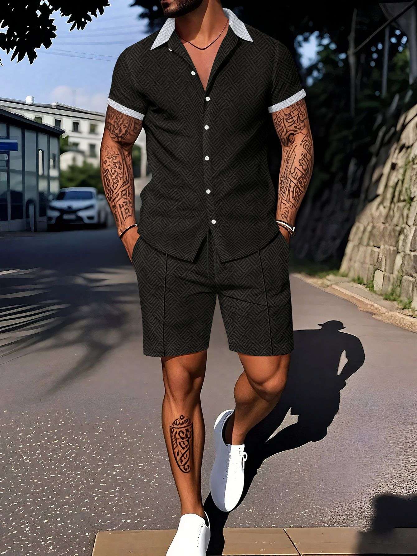 European And American Ins Fashion Men's Digital Printing Casual Short Sleeve Suit Orazek UK Ltd