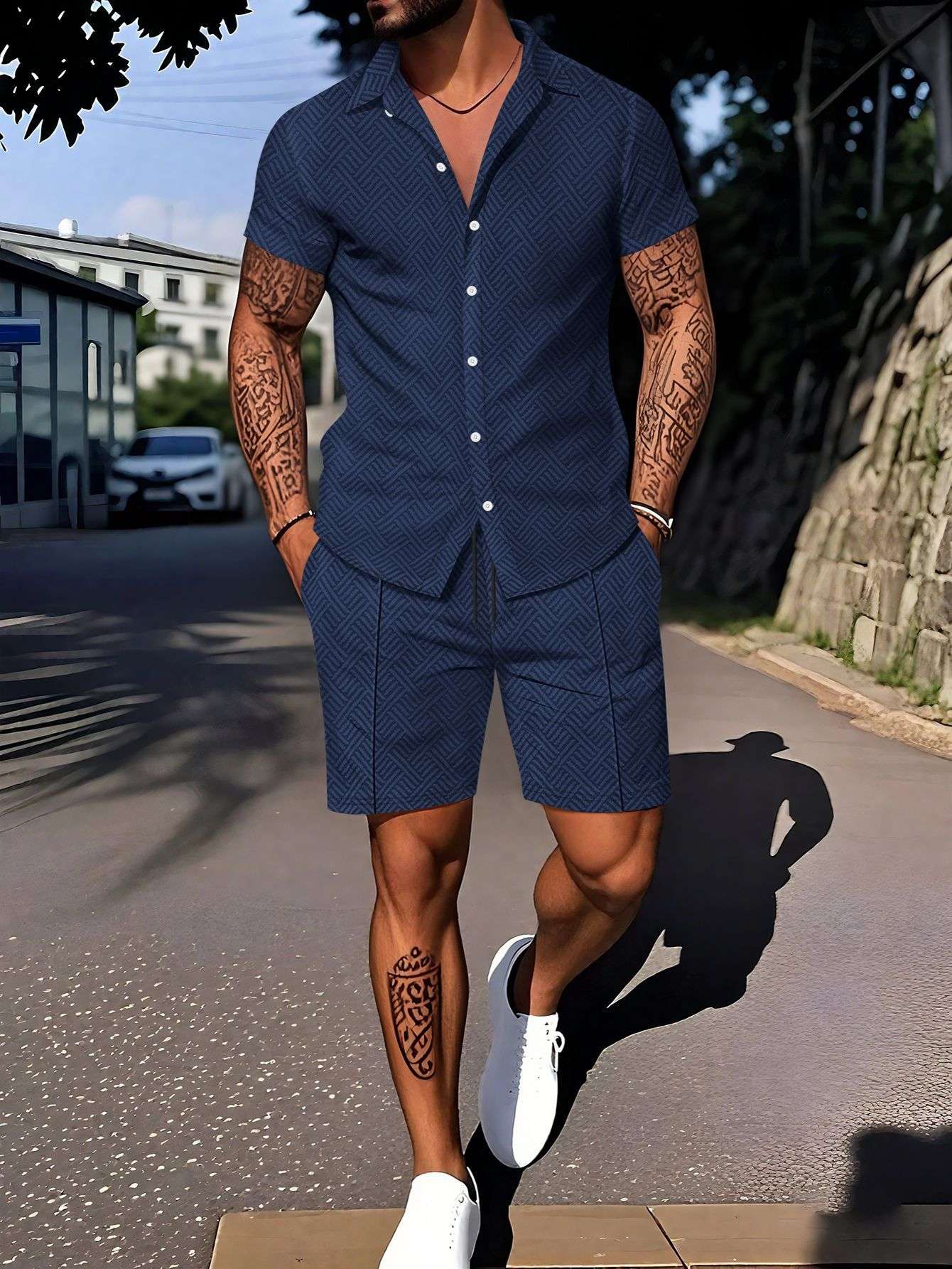 European And American Ins Fashion Men's Digital Printing Casual Short Sleeve Suit Orazek UK Ltd