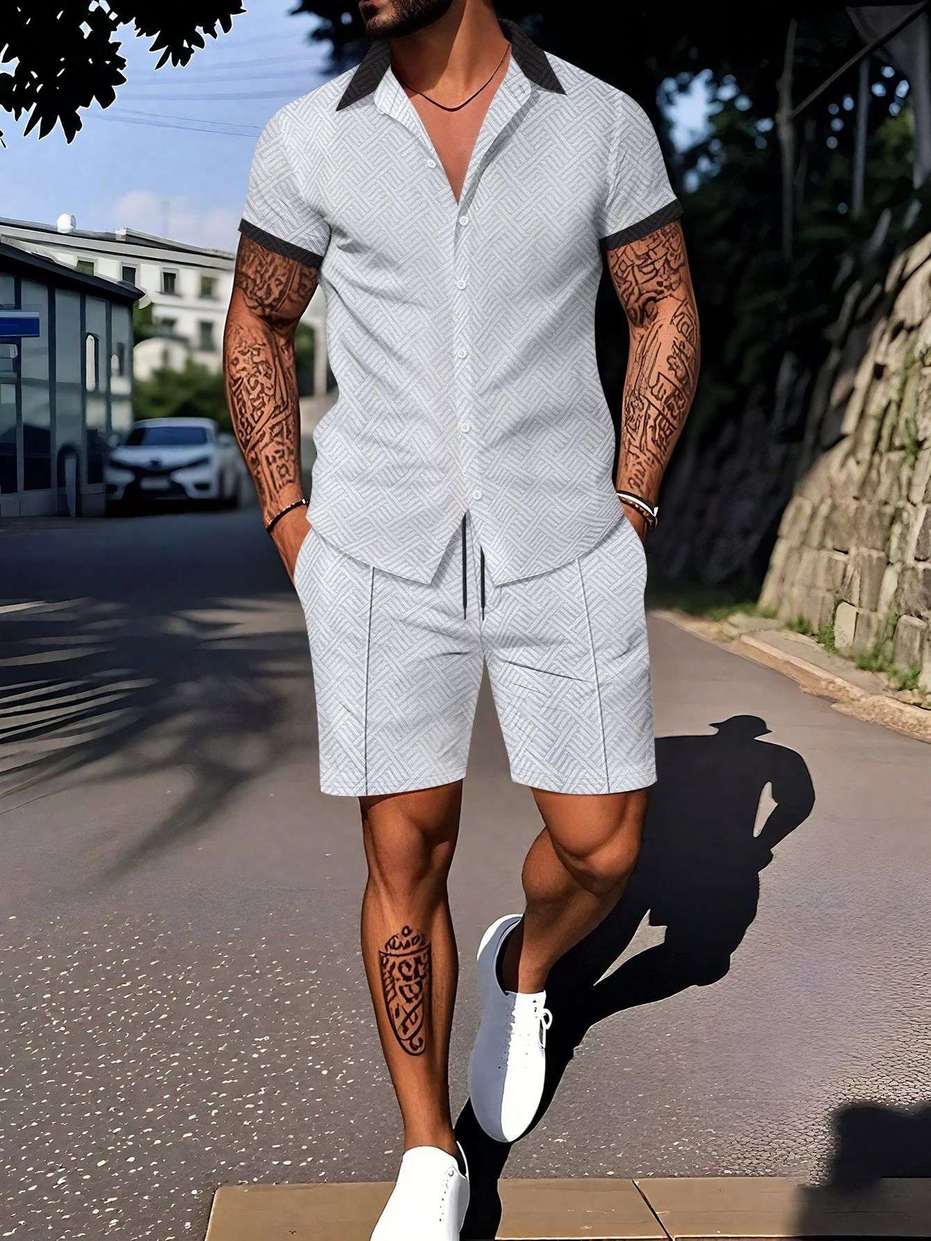 European And American Ins Fashion Men's Digital Printing Casual Short Sleeve Suit Orazek UK Ltd