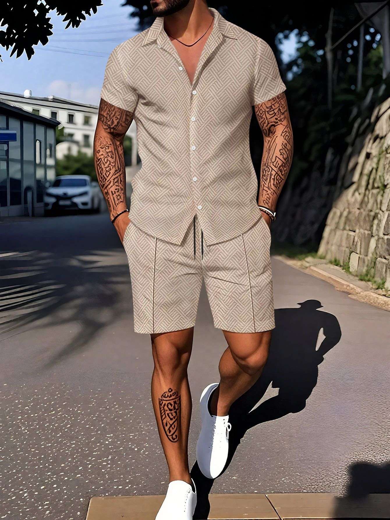 European And American Ins Fashion Men's Digital Printing Casual Short Sleeve Suit Orazek UK Ltd