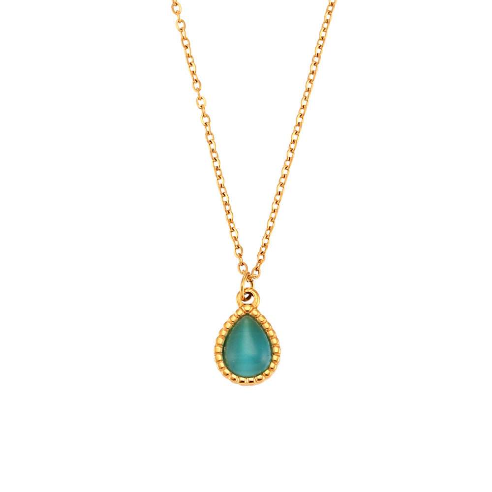 European And American Ins Fashion Minimalistic Water Drops Opal Earrings Stainless Steel Plated Necklace | Orazek UK Ltd