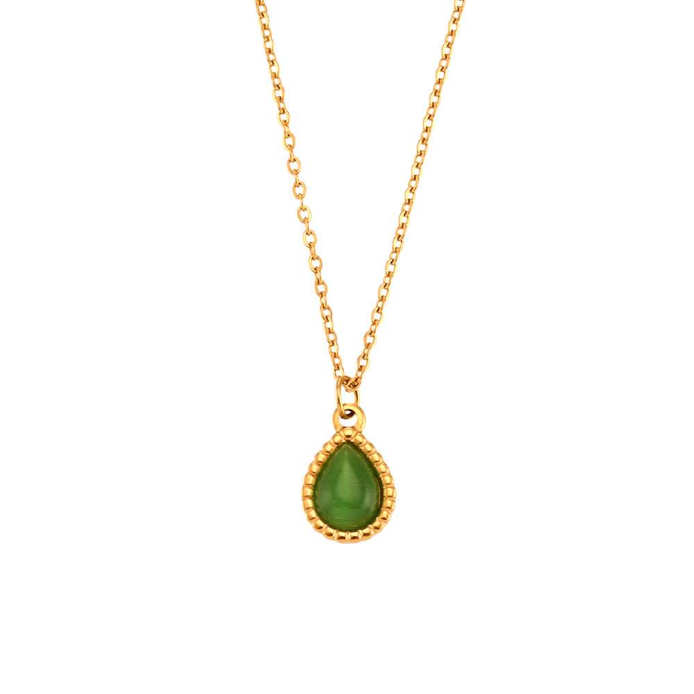 European And American Ins Fashion Minimalistic Water Drops Opal Earrings Stainless Steel Plated Necklace | Orazek UK Ltd