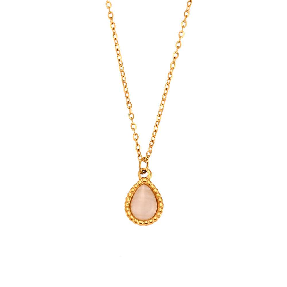 European And American Ins Fashion Minimalistic Water Drops Opal Earrings Stainless Steel Plated Necklace | Orazek UK Ltd