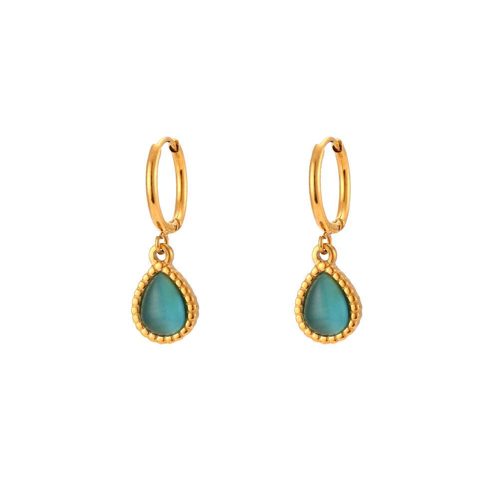European And American Ins Fashion Minimalistic Water Drops Opal Earrings Stainless Steel Plated Necklace | Orazek UK Ltd