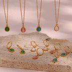 European And American Ins Fashion Minimalistic Water Drops Opal Earrings Stainless Steel Plated Necklace | Orazek UK Ltd