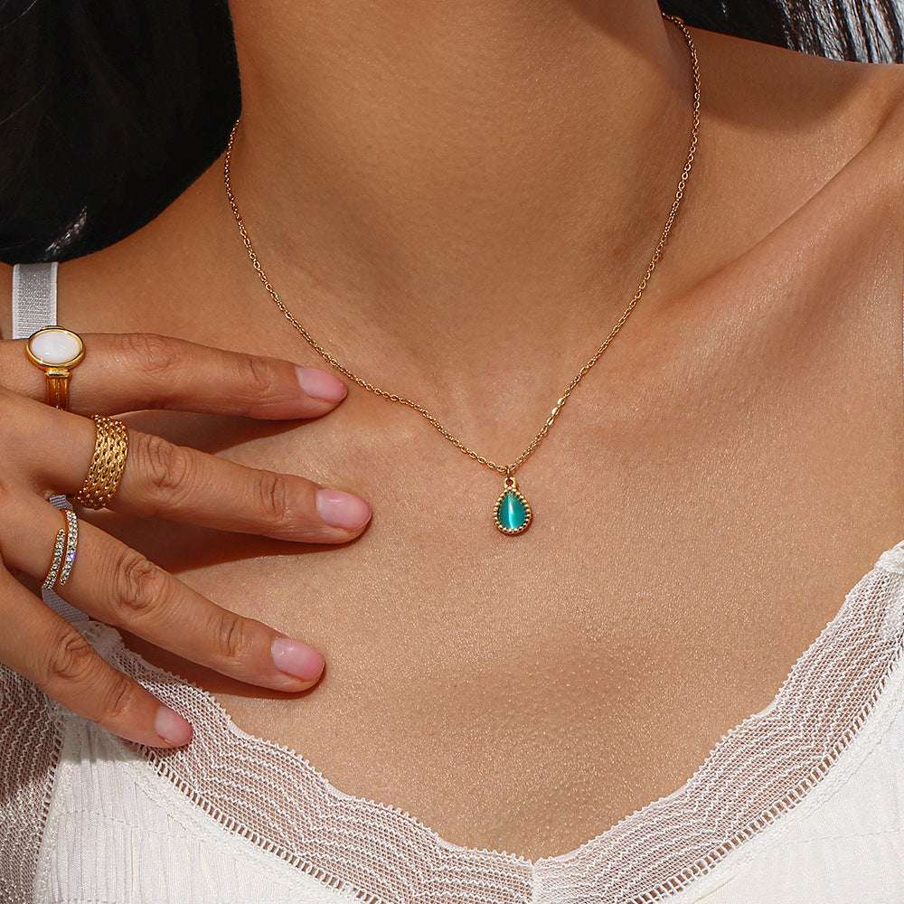 European And American Ins Fashion Minimalistic Water Drops Opal Earrings Stainless Steel Plated Necklace | Orazek UK Ltd