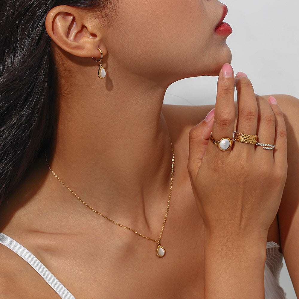 European And American Ins Fashion Minimalistic Water Drops Opal Earrings Stainless Steel Plated Necklace | Orazek UK Ltd