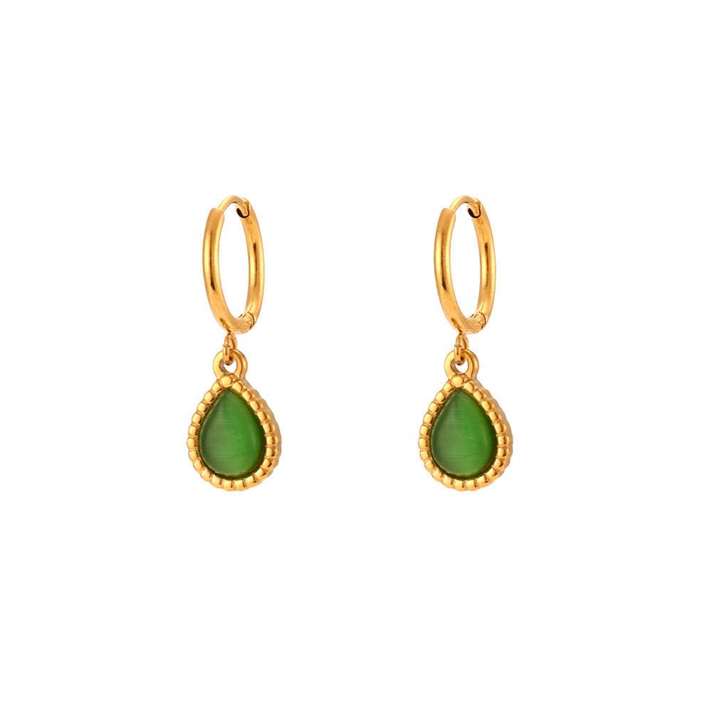 European And American Ins Fashion Minimalistic Water Drops Opal Earrings Stainless Steel Plated Necklace | Orazek UK Ltd