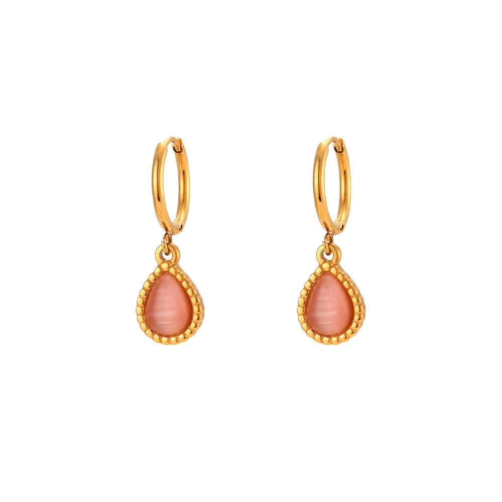 European And American Ins Fashion Minimalistic Water Drops Opal Earrings Stainless Steel Plated Necklace | Orazek UK Ltd