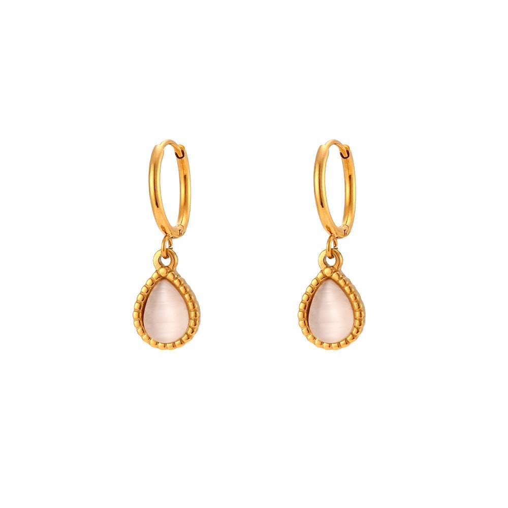 European And American Ins Fashion Minimalistic Water Drops Opal Earrings Stainless Steel Plated Necklace | Orazek UK Ltd