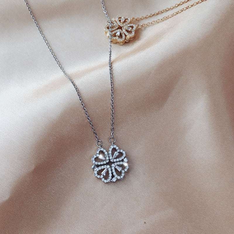 Explosive Detachable Cubic Zircon Heart Shape Four-leaf Clover Necklace Pendant For Women | Orazek UK Ltd